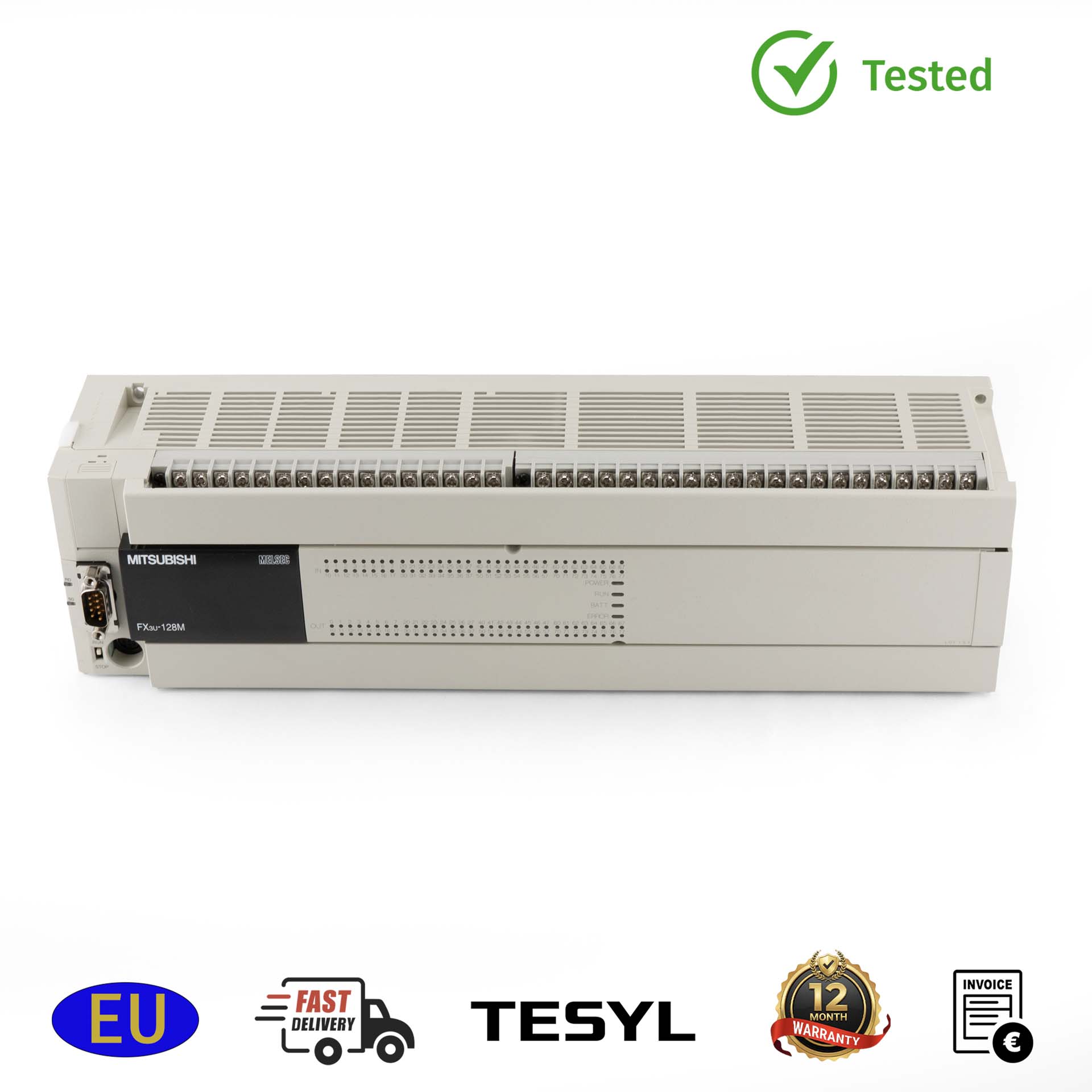 Mitsubishi Electric FX3U-128MT/ESS PLC Main Unit with FX3U-232-BD Communication Board