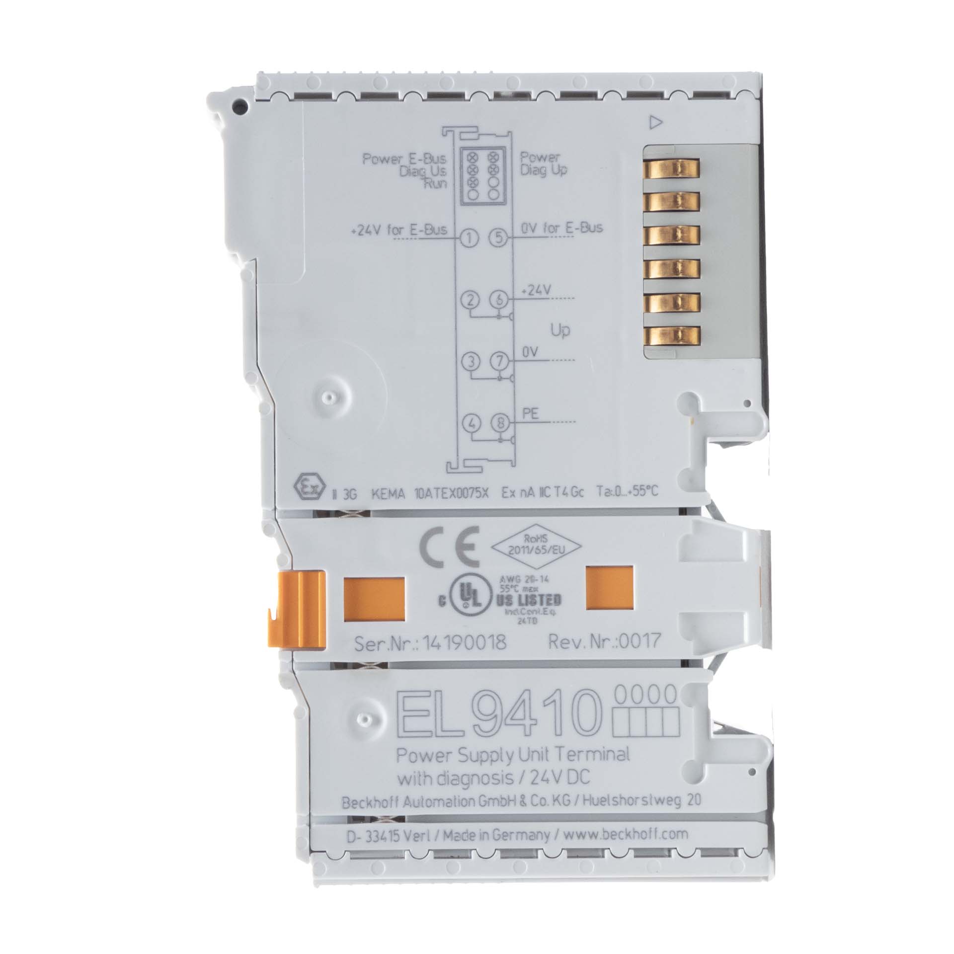 Beckhoff EL9410 Rev. 0017 E-Bus Power Supply Terminal