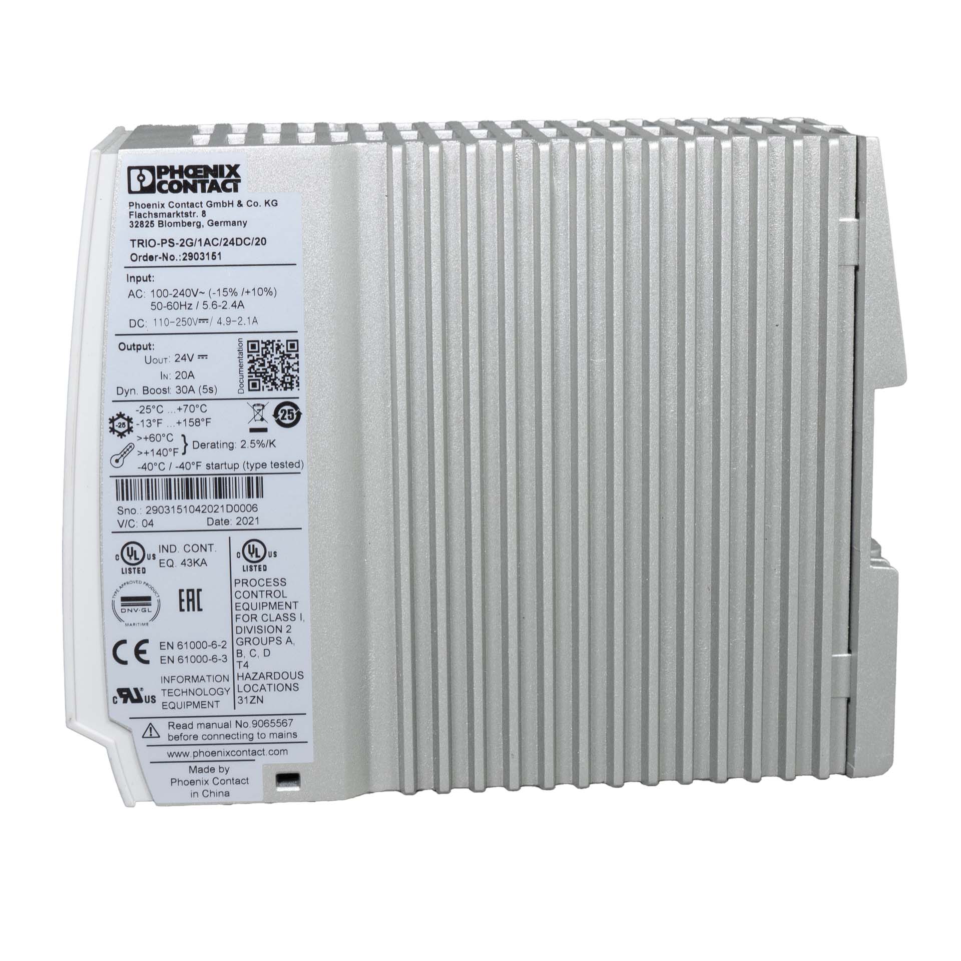 Phoenix Contact 2903151 TRIO-PS-2G/1AC/24DC/20 Power Supply
