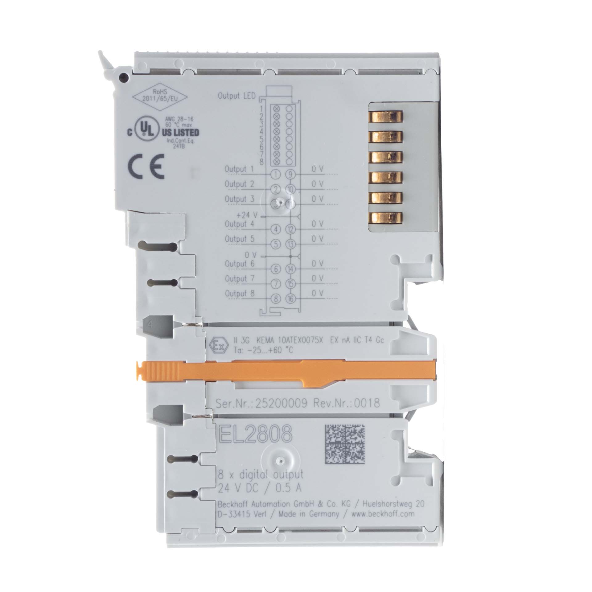 Beckhoff EL2808 Rev. 0018 EtherCAT 8-Channel Digital Output Terminal