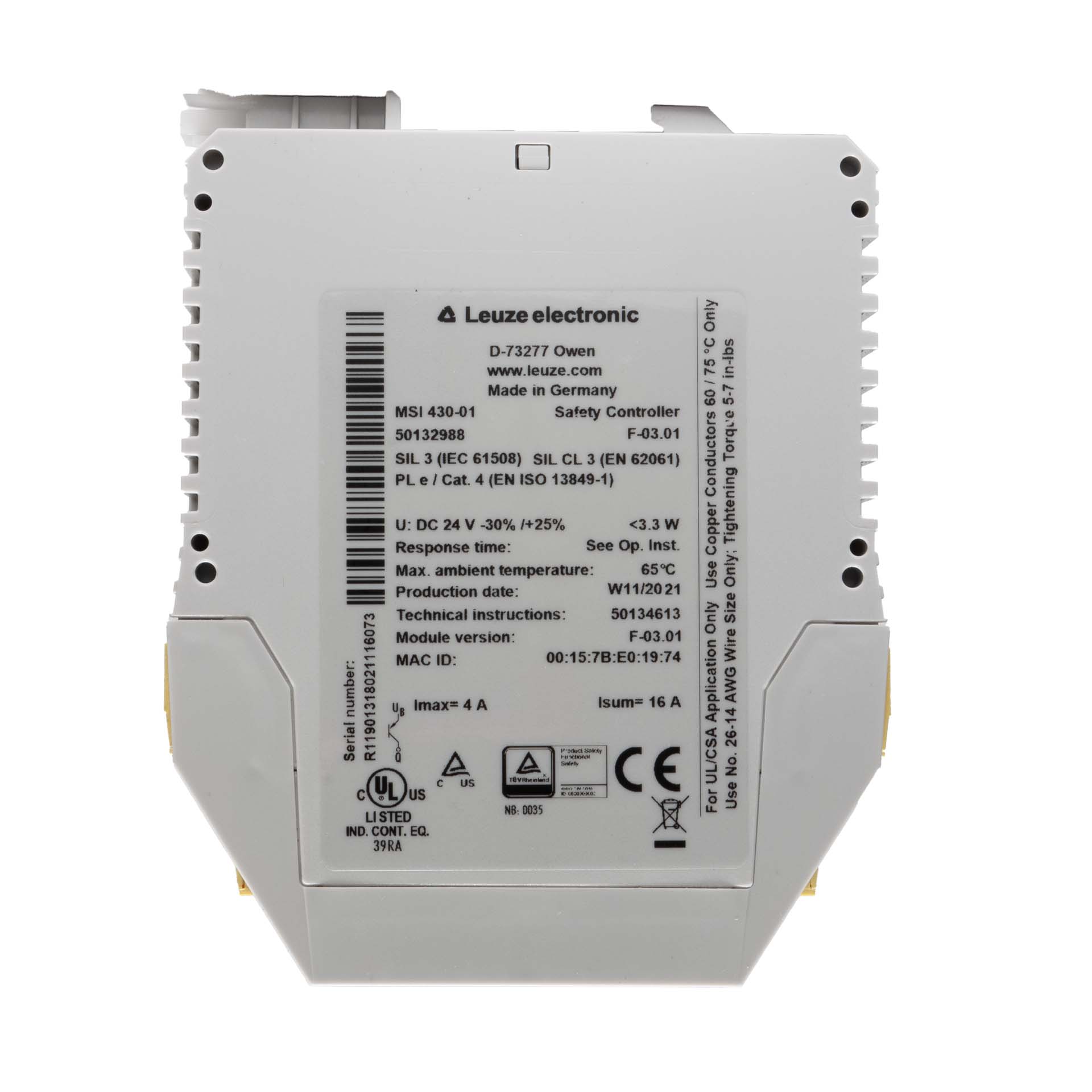 Leuze Electronic MSI430-01 Programmable Safety Controller P/N 50132988