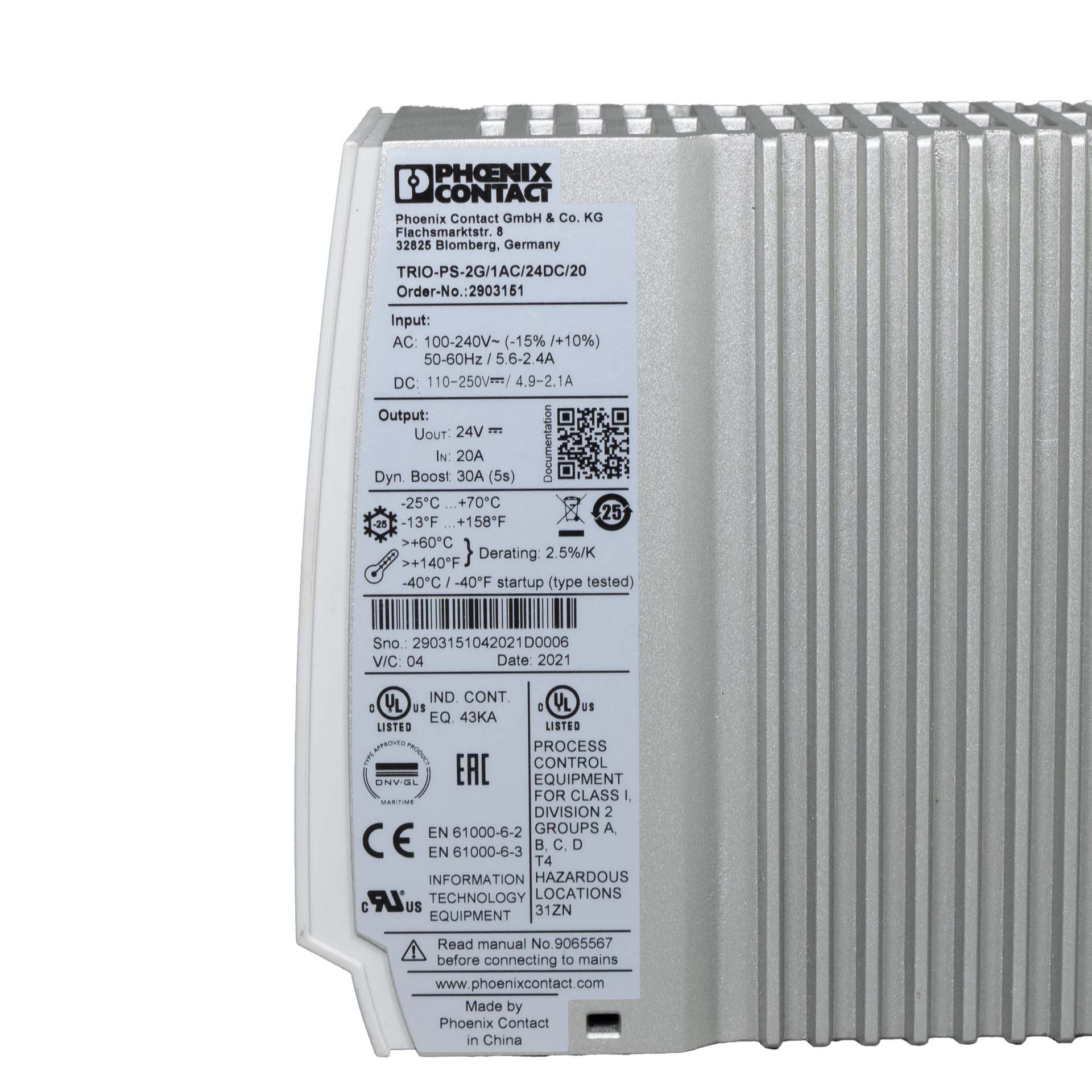 Phoenix Contact 2903151 TRIO-PS-2G/1AC/24DC/20 Power Supply