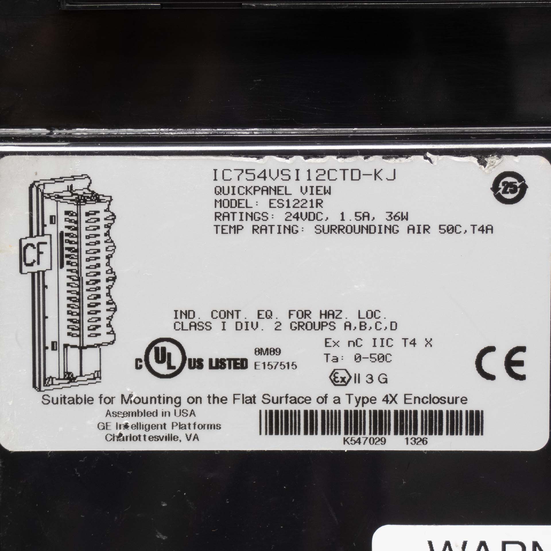 GE Fanuc IC754VSI12CTD-KJ QuickPanel View 12" Color Touchscreen HMI