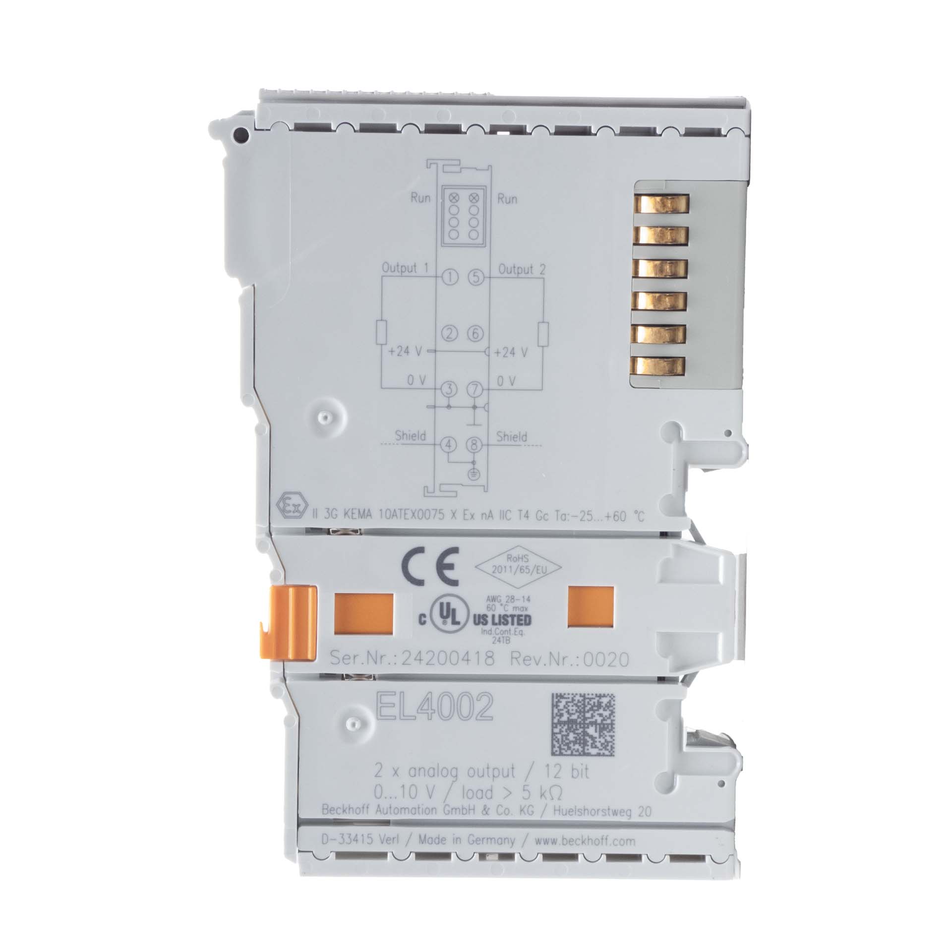 Beckhoff EL4002 Rev. 0020 2-Channel Analog Output EtherCAT Terminal