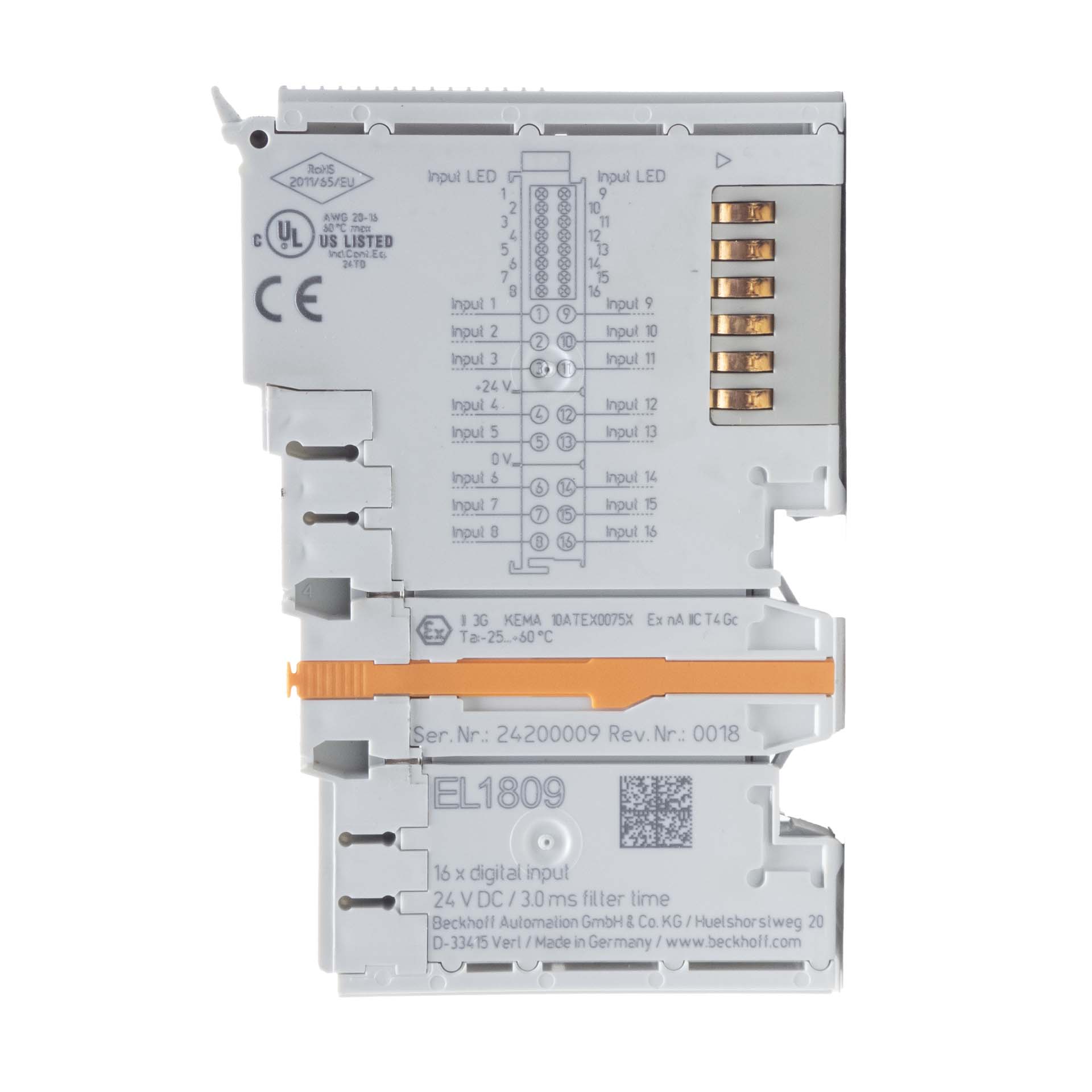 Beckhoff EL1809 Rev. 0018 16-Channel Digital Input EtherCAT Terminal