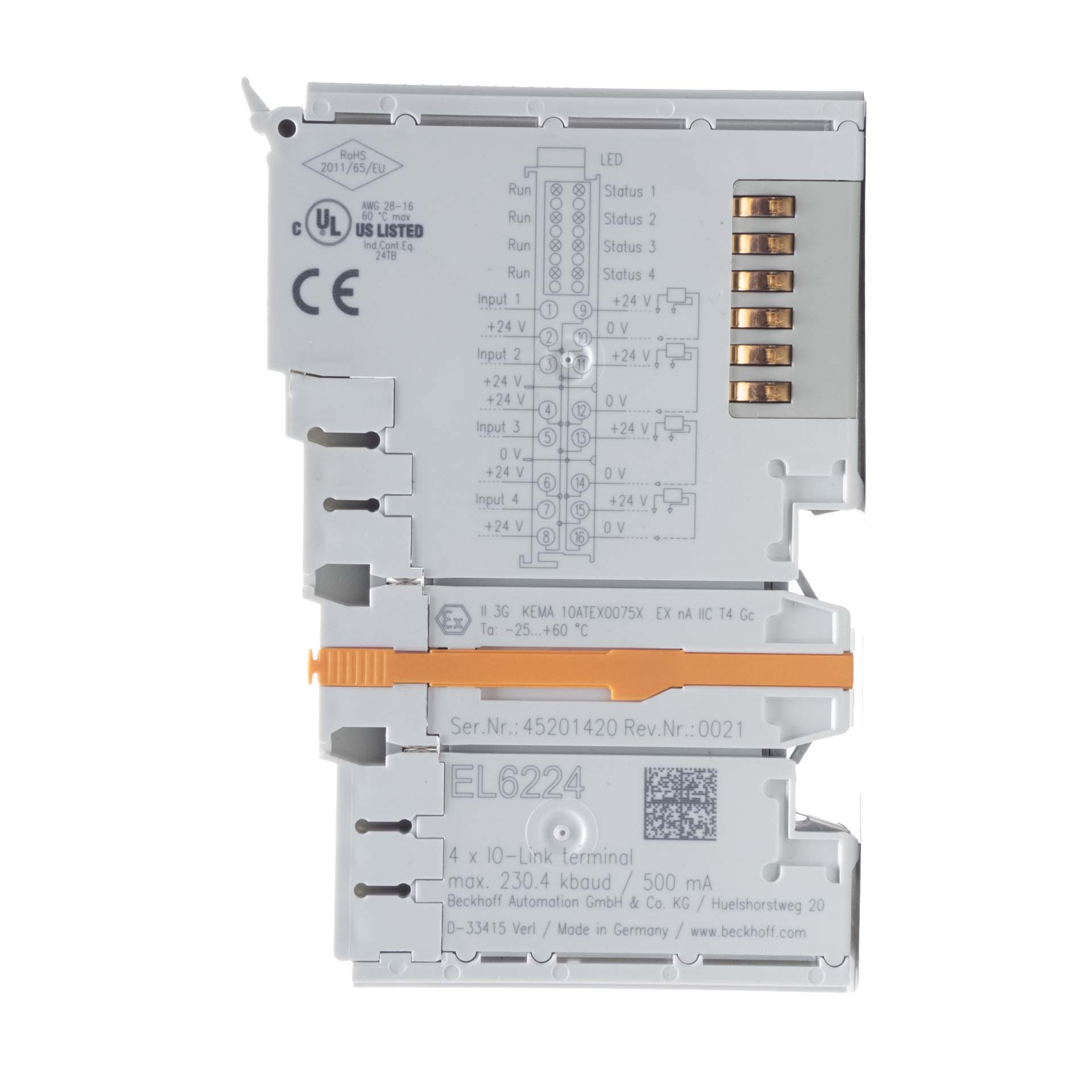 Beckhoff EL6224 Rev. 0021 EtherCAT IO-Link Master Terminal